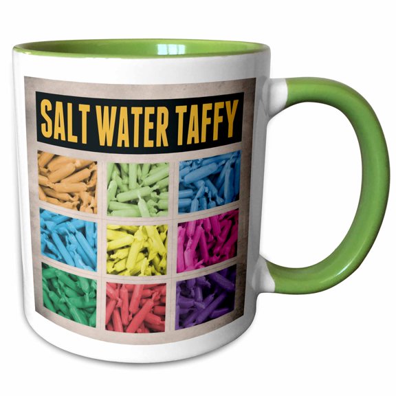 3drose, Salt Water Taffy - Whimsical Graphic Design of Salt Water Taffy Candy in a Colorful Grid, 11oz Two-tone Green Mug