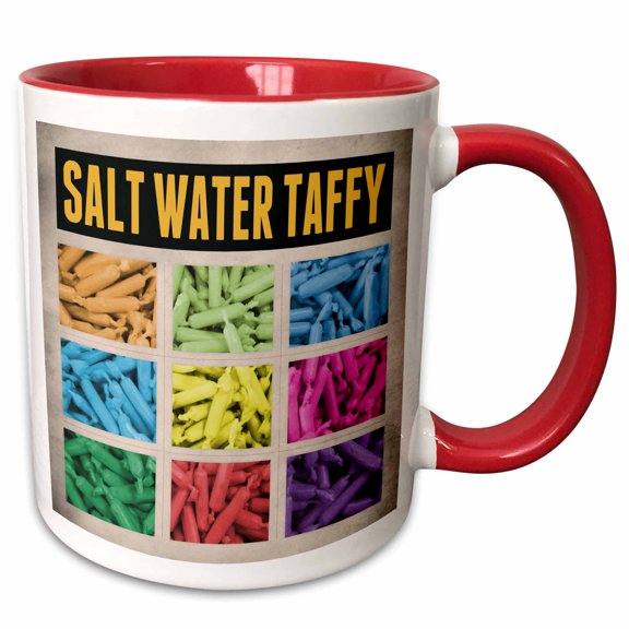 3drose, Salt Water Taffy - Whimsical Graphic Design of Salt Water Taffy Candy in a Colorful Grid, 11oz Two-tone Red Mug