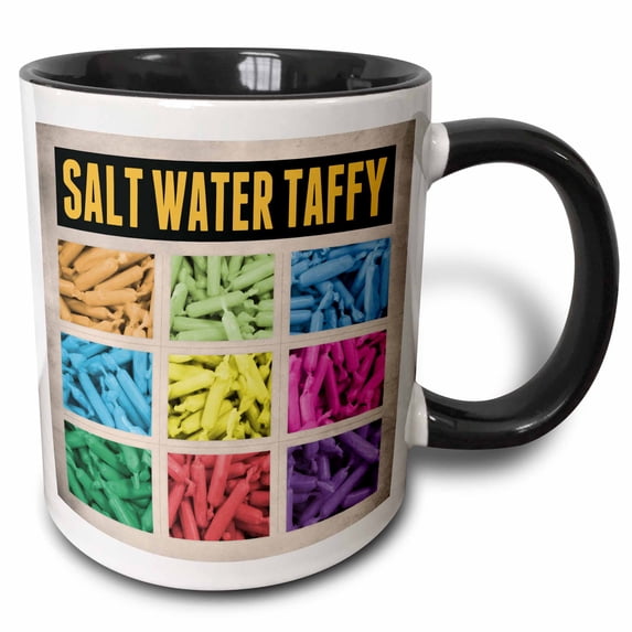 3drose, Salt Water Taffy - Whimsical Graphic Design of Salt Water Taffy Candy in a Colorful Grid, 15oz Two-tone Black Mug
