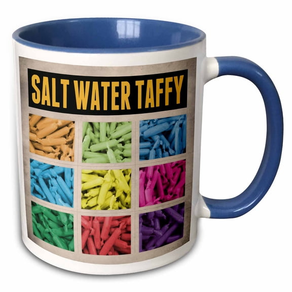 3drose, Salt Water Taffy - Whimsical Graphic Design of Salt Water Taffy Candy in a Colorful Grid, 15oz Two-tone Blue Mug
