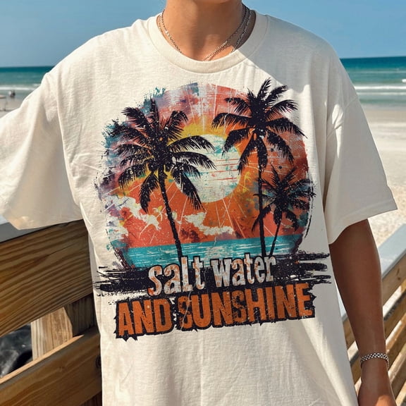 Salt Water and Sunshine T-Shirt, Retro Summer Shirt, Palm and Sun Shirt, Trendy Summer Shirt, Beach Shirt, Summer Shirt