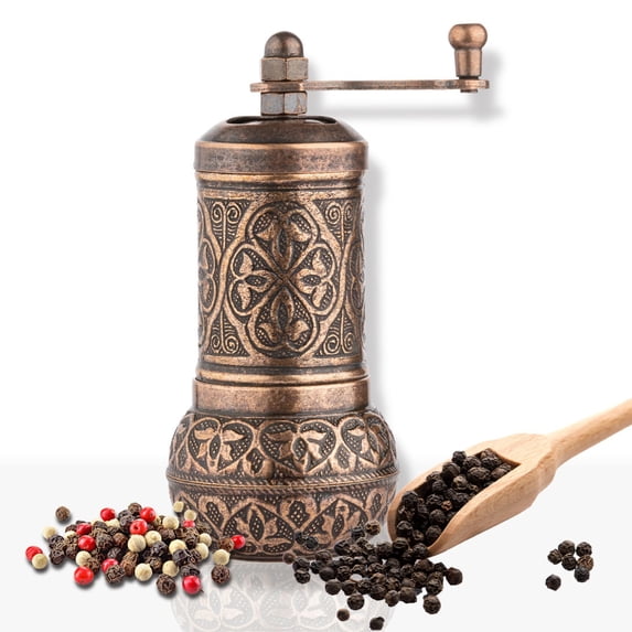Hes Group Bronze salt and black pepper grinder, refillable spice mill, 4.2 in Turkish design