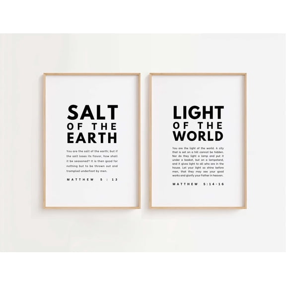 Salt and Light Bible Verse Print Christian Wall Art Scripture Decor, Set 2, Poster Only
