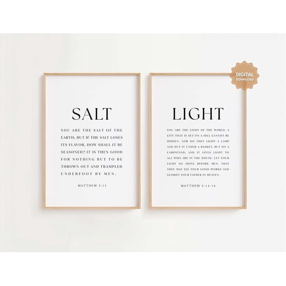 Salt and Light Scripture Bible Verse Print Christian Wall Art Decoration Set 2 Stretched Canvas 12x18