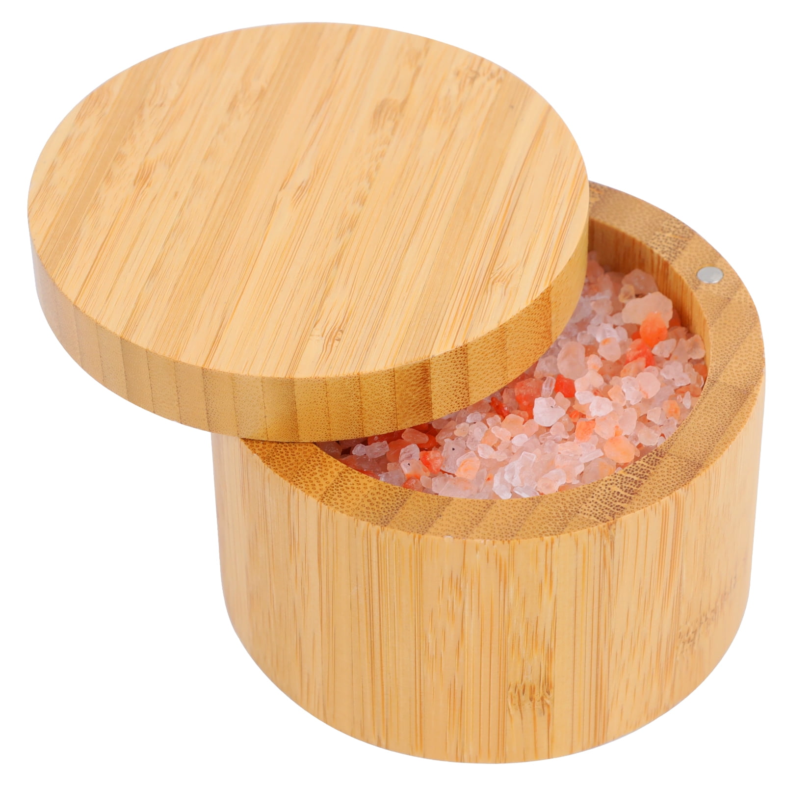 Salt and Pepper Cellar Set with Spoon Lid Tray by HTB, Bamboo Round