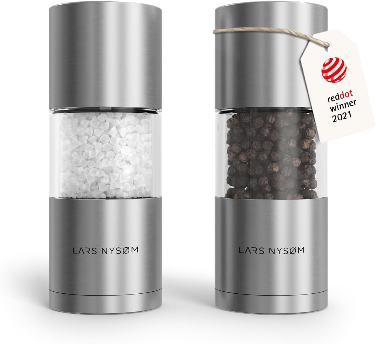 Salt and Pepper Grinder Set, Manual Salt and Pepper Mills with Adjustable Ceramic Grinder, Design Spice Shaker Set (Stainless Steel)