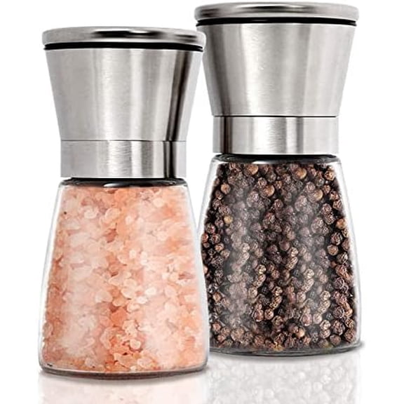 Salt and Pepper Grinder Set Pepper Mill, Sea Salt Shaker Refillable, Adjustable Coarseness, Stainless Steel with Ceramic Rotor (Set of 2)