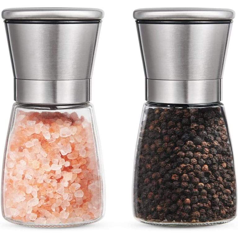 Salt and Pepper Grinder, Adjustable Coarseness Salt and Pepper Mills Set, Refillable Tall Pepper and Salt Shakers with Premium Stainless Steel Glass