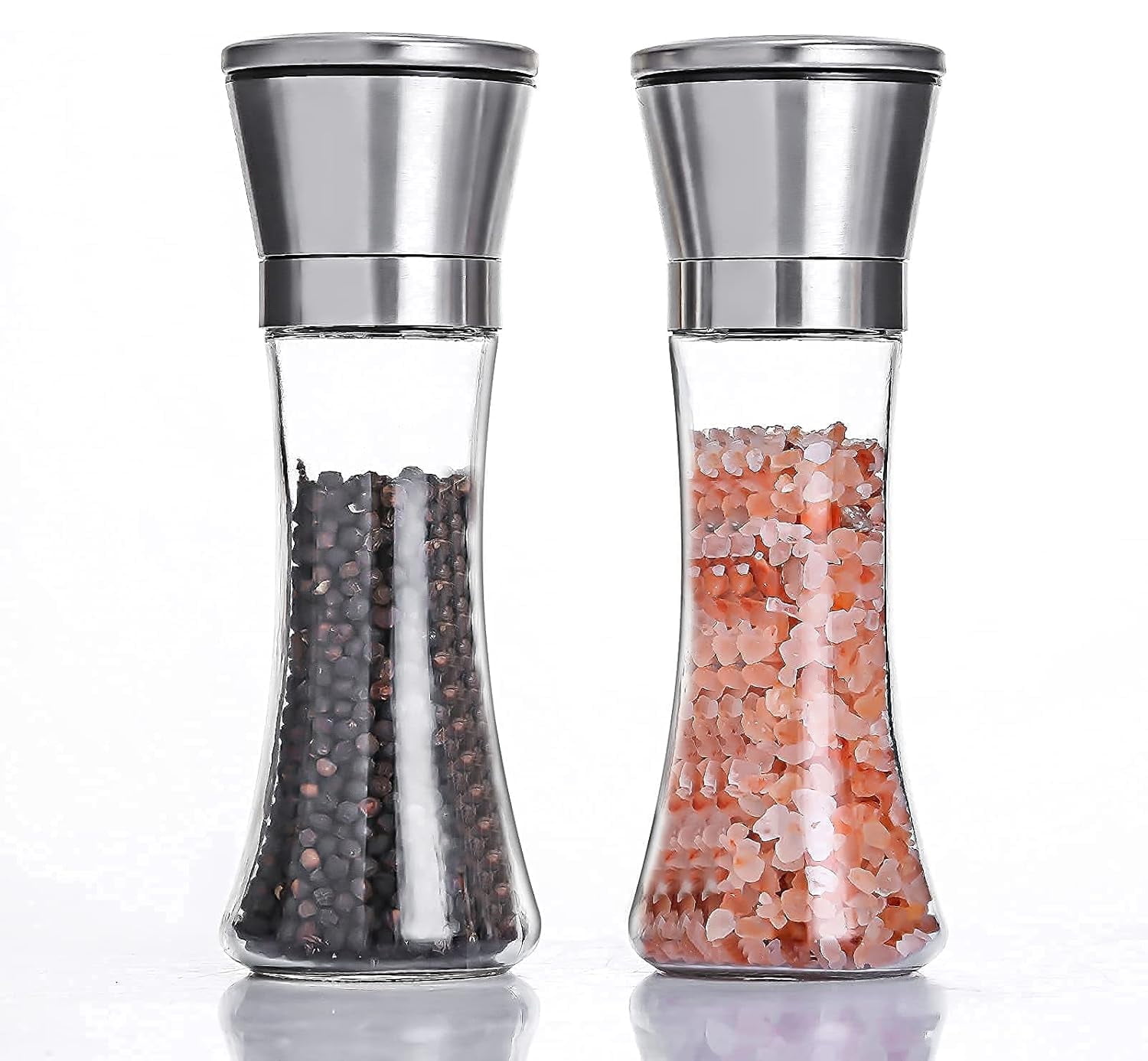 Tyethy Salt and Pepper Grinder Set of 2, Refillable Stainless Steel Salt Pepper Shakers with Adjustable Coarse Mills for Spices Pepper Himalayan Sea Salts - Walmart.com