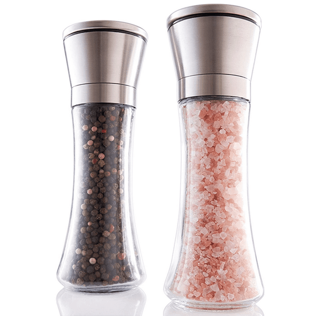 Salt and Pepper Grinder Set, Refillable Stainless Steel Salt Pepper