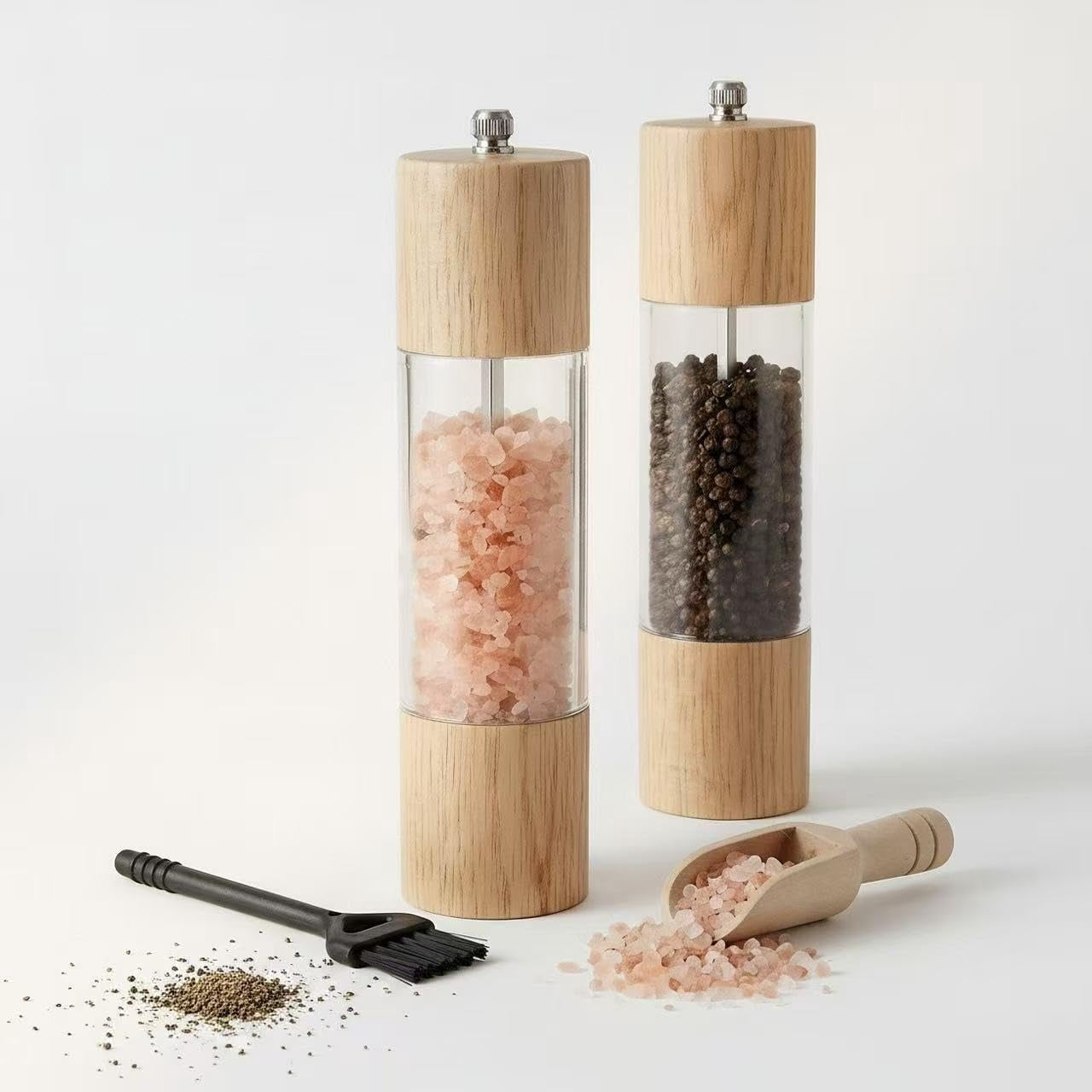 Salt and Pepper Grinder Set, Spice Grinder, Salt Grinder Refillable - 8 Inches, Pack of 2