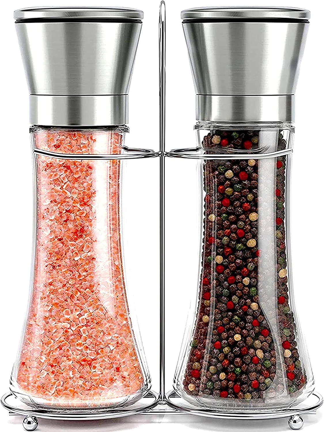Salt and Pepper Grinder Set, Stainless Steel Manual Mills with Adjustable (2 Pack with Holder) - Walmart.com