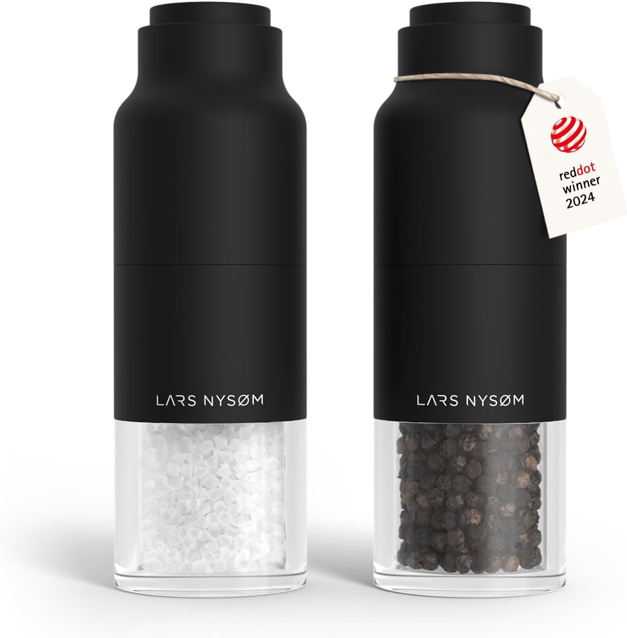Salt and Pepper Grinder Set, Stainless Steel Manual Salt and Pepper Mills, Adjustable Ceramic Grinder, Design Spice Shakers (Carbon Black)