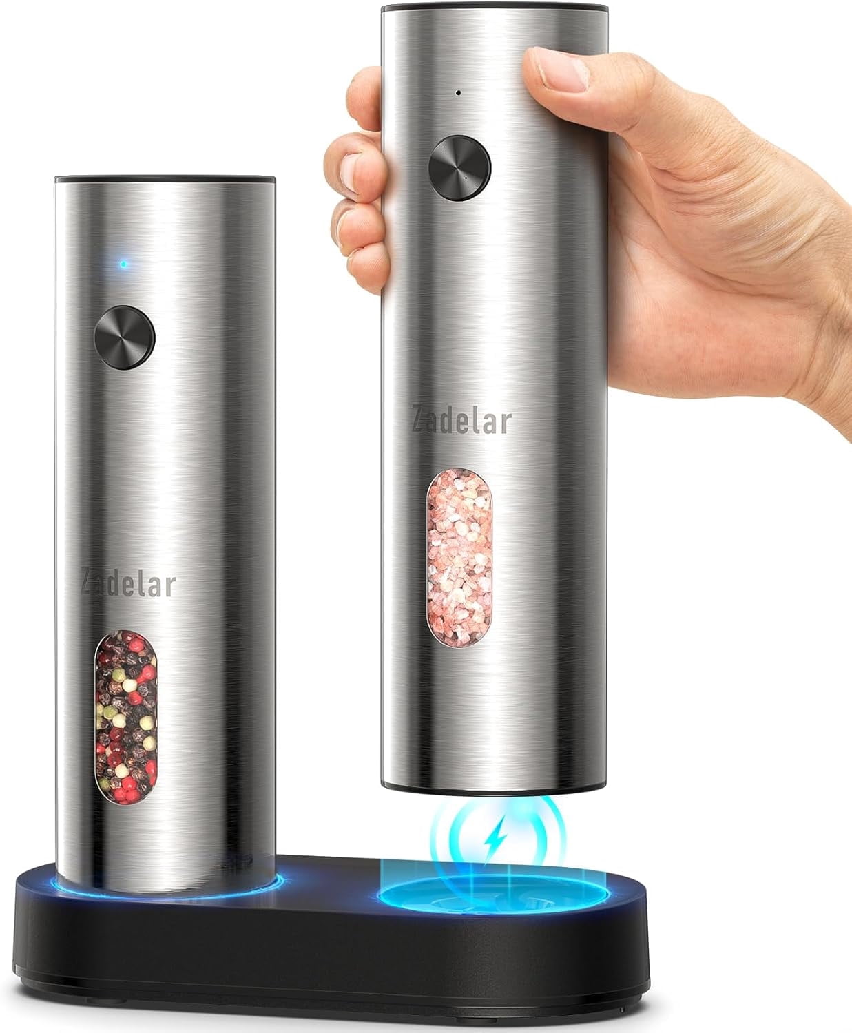 Salt and Pepper Grinder Set Stainless Steel with USB C Dual Charging Base