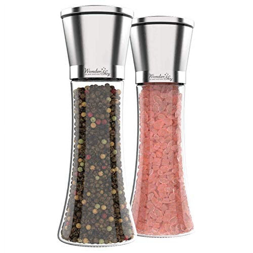 OVENTE Electric Stainless Steel Tall Sea Salt and Pepper Grinder Set with  Ceramic Blade, Battery Operated Adjustable Coarseness Salt & Pepper Mill  Automatic One Handed Touch, Pack of 2 Silver SPD112S 