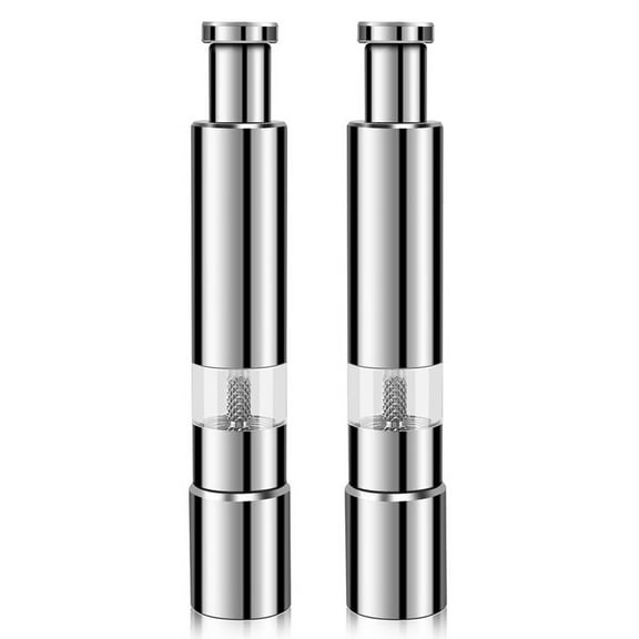 Salt and Pepper Mill Set, Stainless Steel Grinder One Hand Operation 2 Pack