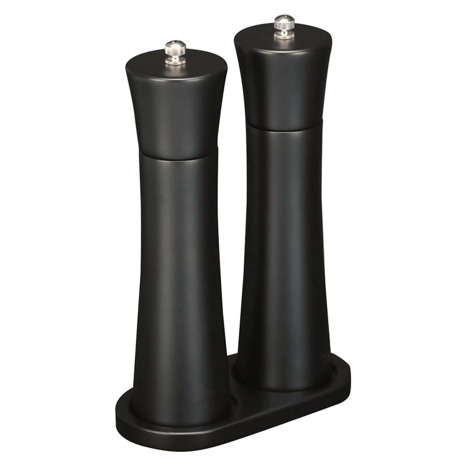 Salt and Pepper Mill Wood -Salt and Pepper Grinder Salt Mill Spice Mill Black Pepper Mills Salt Shaker,2 x grinder 1 x base,Black