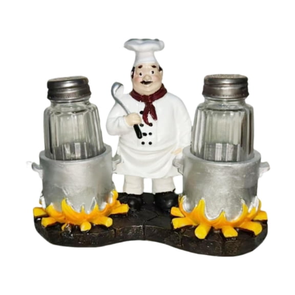 Salt and Pepper Pots Chef Sculpture Holder Resin Material Contemporary Restaurant Bistro Tabletop Accessory