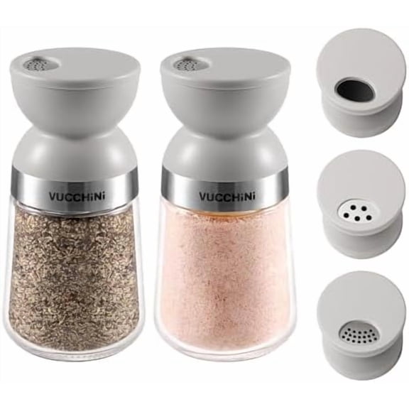 Salt and Pepper Shaker Set 3 Adjustable Pour Holes, Dishwasher Safe, 5oz Large Capacity Spice Shaker for Kitchen & Camping (Cream)