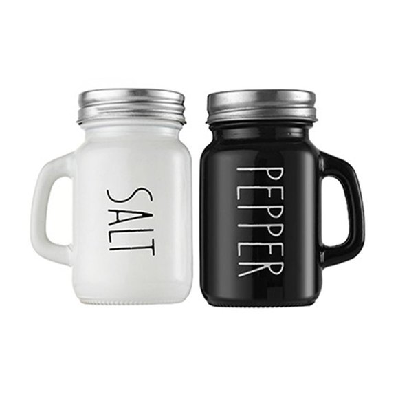 Salt and Pepper Shaker Set, Mason Jar Style Seasoning Containers with Handles and Lids