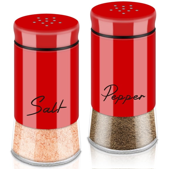 Salt and Pepper Shakers Set, 5 oz Modern Farmhouse Kitchen Decor and Accessories for Restaurant, Wedding, Housewarming Gifts Refillable Design (Red)