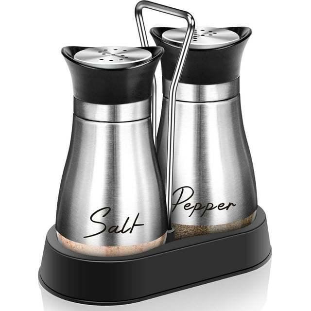 Salt and Pepper Shakers Set, Glass Bottom Salt Pepper Shaker with Stainless Steel Lid for Kitchen Cooking Table, RV, Camp,BBQ Refillable Design
