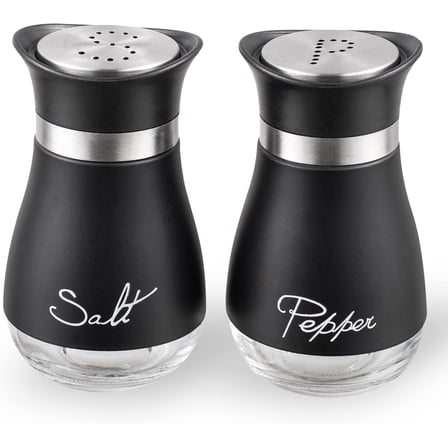 Salt and Pepper Shakers Set, Glass Bottom Salt Pepper Shaker with Stainless Steel Lid for Kitchen Cooking Table, RV, Camp,BBQ Refillable Design