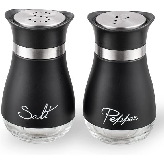 Salt and Pepper Shakers Set, Glass Bottom Salt Pepper Shaker with Stainless Steel Lid for Kitchen Cooking Table, RV, Camp,BBQ Refillable Design