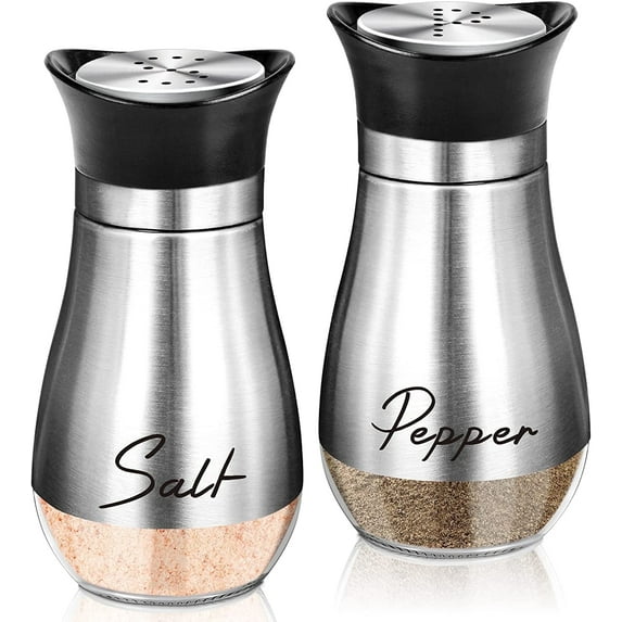 Salt and Pepper Shakers Set, Glass Bottom Salt Pepper Shaker with Stainless Steel Lid for Kitchen Cooking Table, RV, Camp,BBQ Refillable Design
