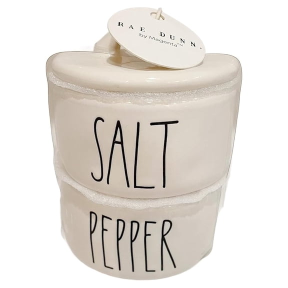 Salt and Pepper Shakers Set of 2, Ceramic Stackable Salt Pepper Cellars - Rae Dunn Inspired Kitchen Spice Containers, 3 Inch Diameter, 4 Inch Height