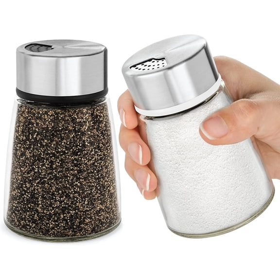 Salt and Pepper Shakers Set with Adjustable Pour Holes - Stainless Steel Spice Dispenser Perfect for Pink Himalayan, Table Salt, Black White