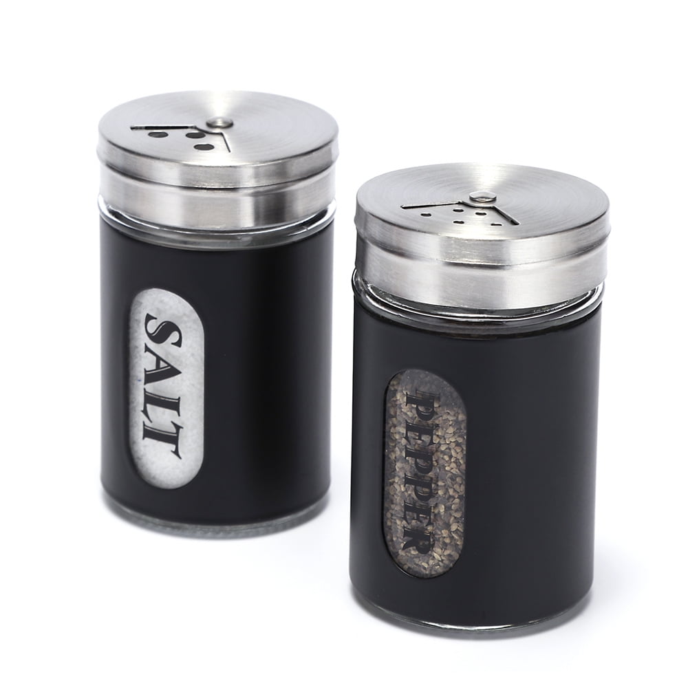Salt and Pepper Shakers Stainless Steel and Glass Set with Adjustable