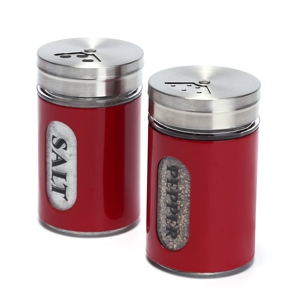 Salt and Pepper Shakers Stainless Steel and Glass Set with Adjustable