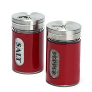 Salt and Pepper Shakers Stainless Steel and Glass Set  with Adjustable Pour Holes
