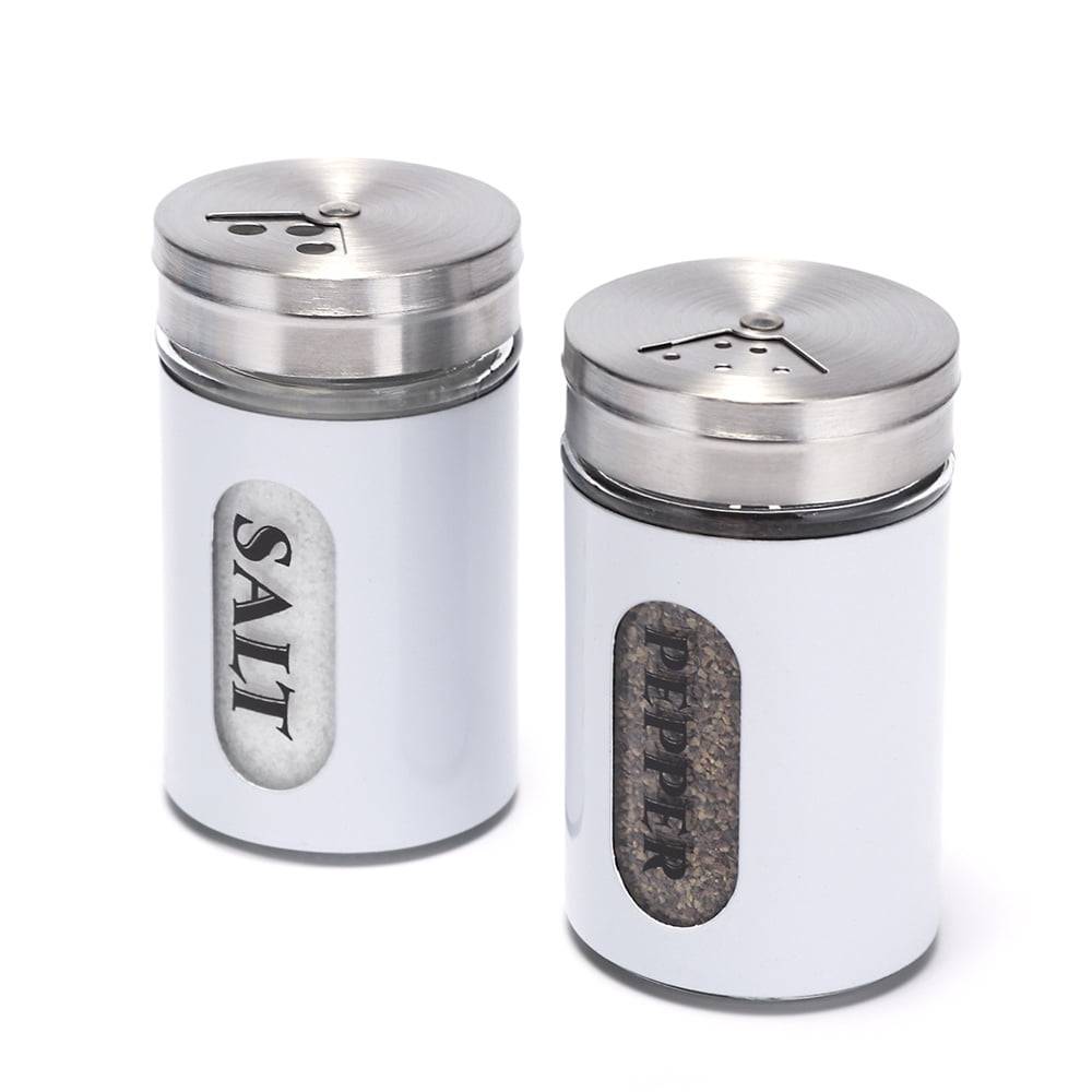 Salt and Pepper Shakers Stainless Steel and Glass Set with Adjustable