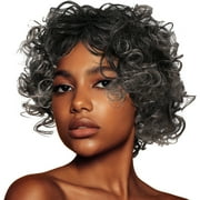 Salt and Pepper Short Curly Gray Wigs for Black Women, Pixie Cut Human Hair Wig