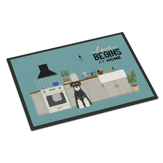Salt and Pepper Standard Schnauzer Kitchen Scene Door Mat