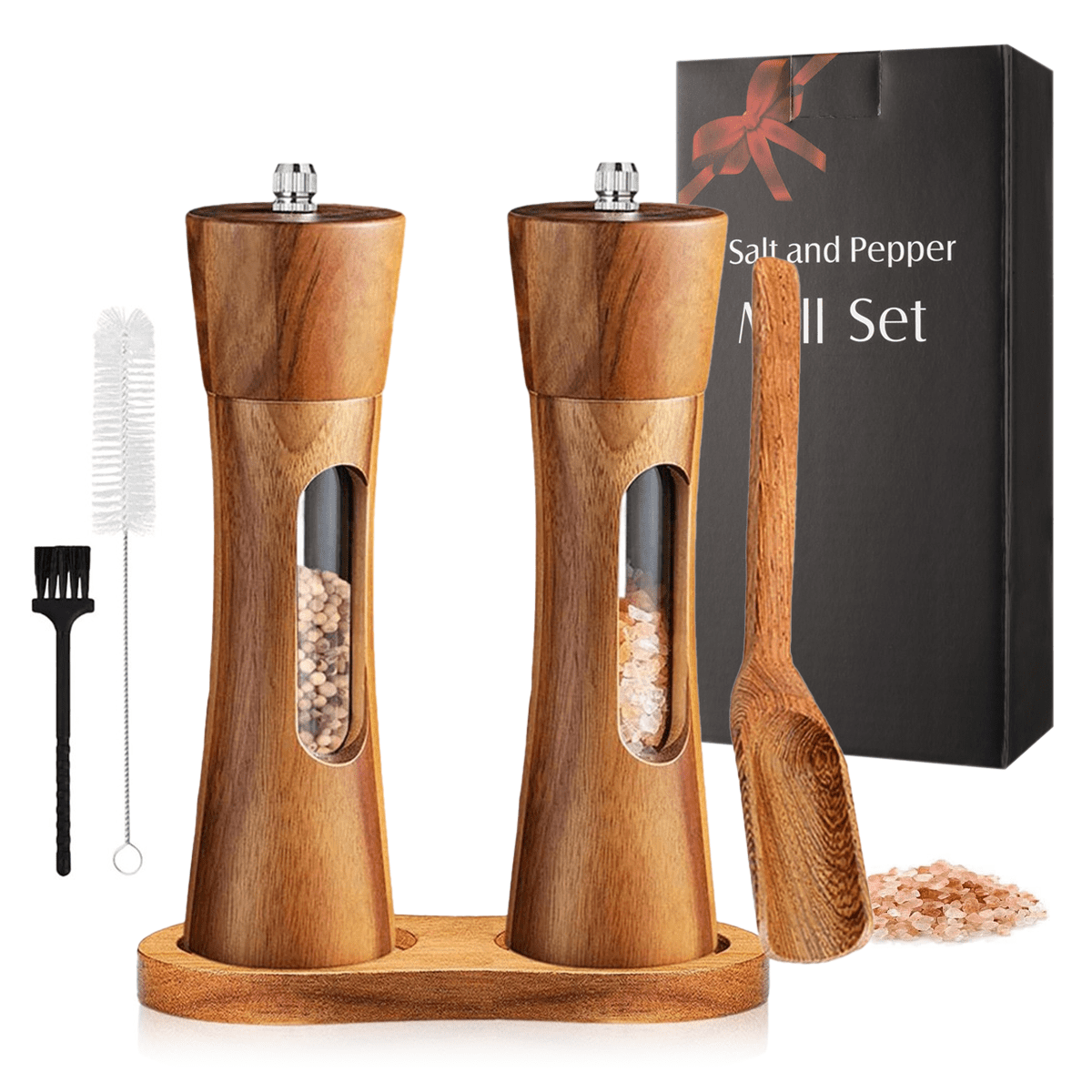 Salt and pepper mill wood set Manual pepper mill Ceramic grinder Spice