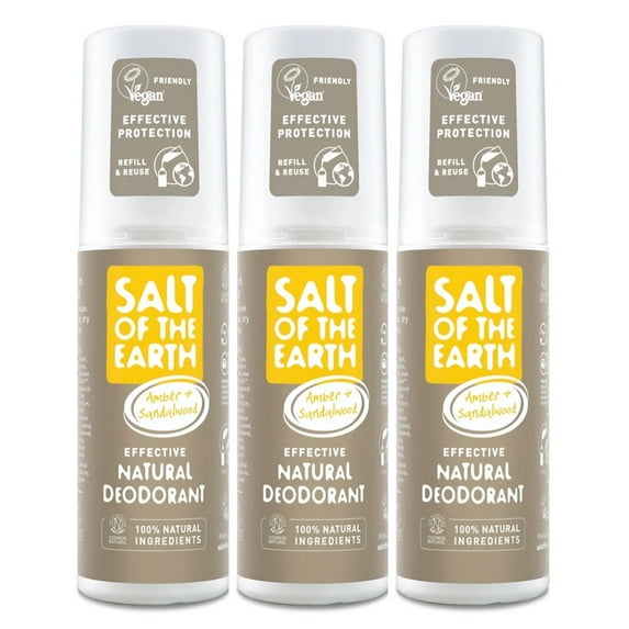 Salt of The Earth Amber and Sandalwood Spray Deodorant 100ml (Pack of 3)