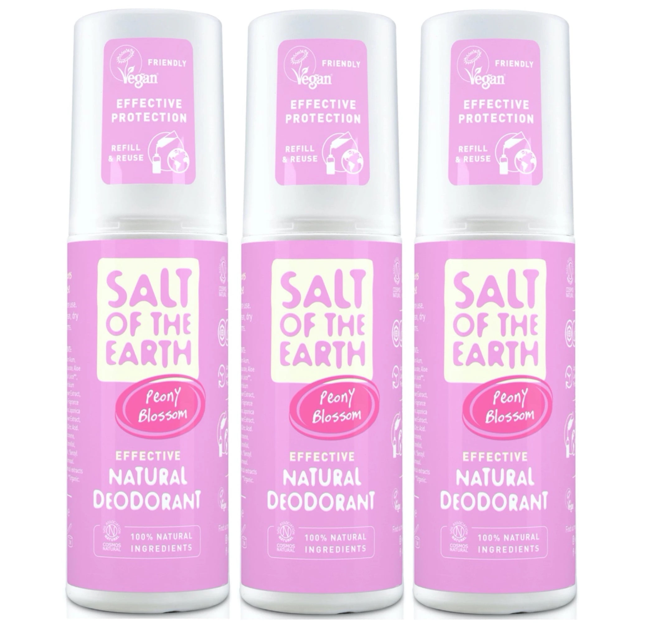 Salt of The Earth Peony Blossom Natural Deodorant Spray 100ml (Pack of 3)