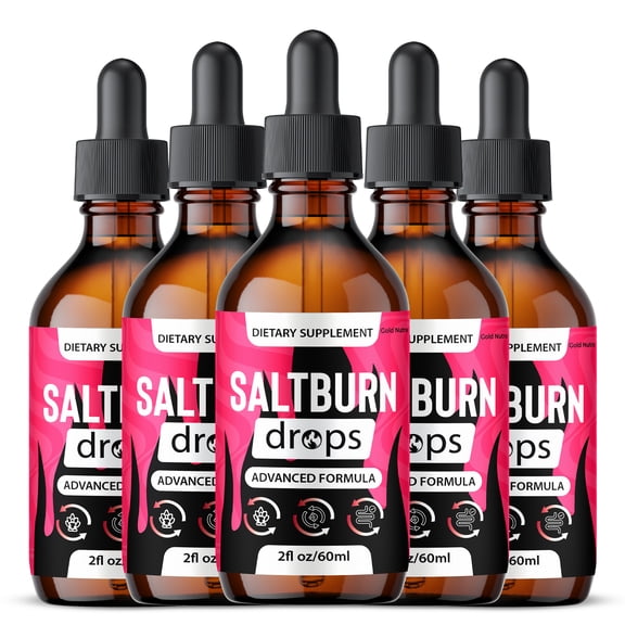 SaltBurn Drops Liquid Supplement, Salt Burn Supplement, All Natural Formula, Overall Wellness & Energy 60 mL per Bottle (5 Pack)