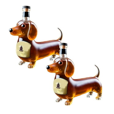 SaltIsle 2Pcs Funny Dachshund Dog Bottle Glass Decanter Unique Home Bar Decor Gift for Dog Lovers and Enthusiasts (Badge 2PC)