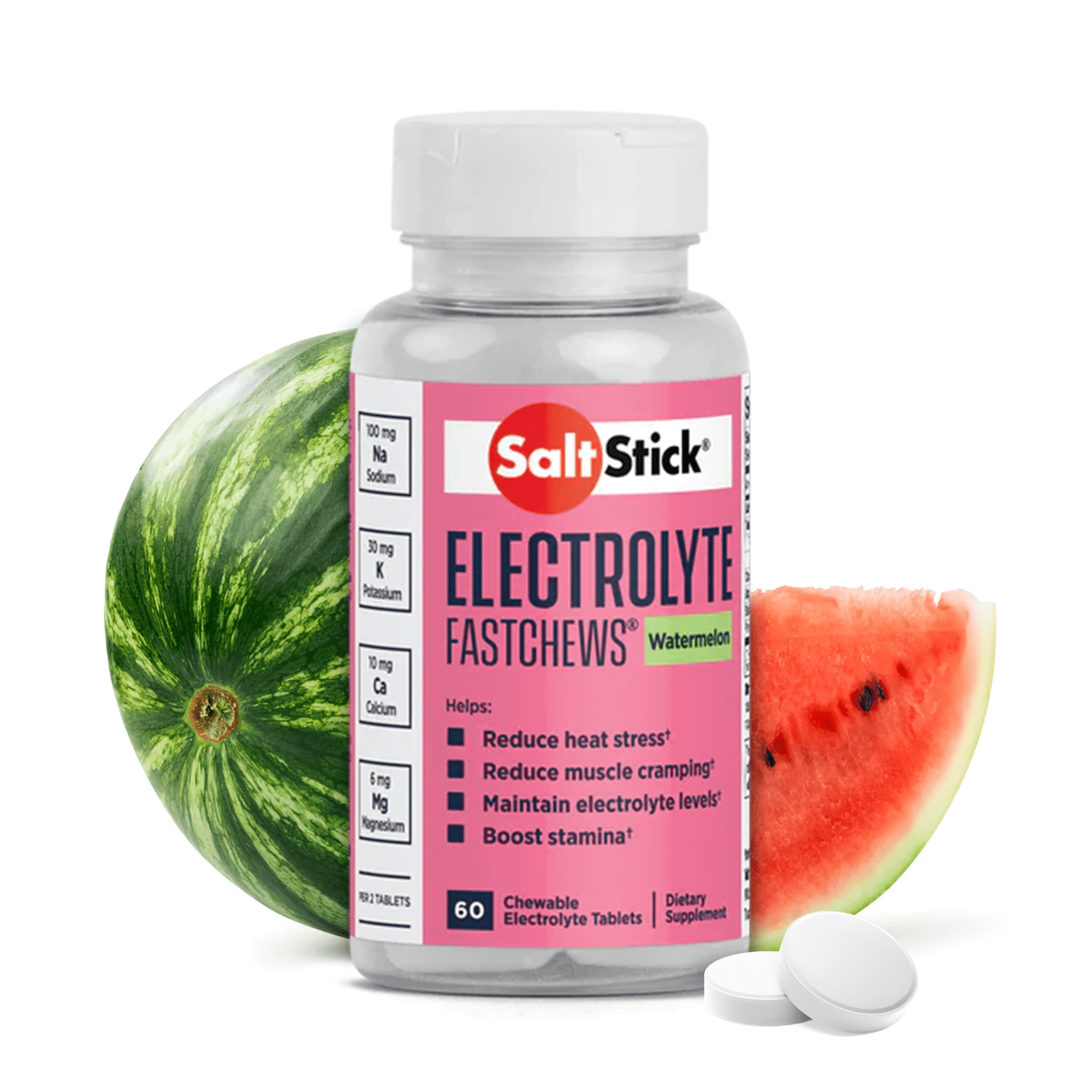 Watermelon Tablets SaltStick Electrolyte FastChews, 60 Watermelon Chewable Electrolyte ...