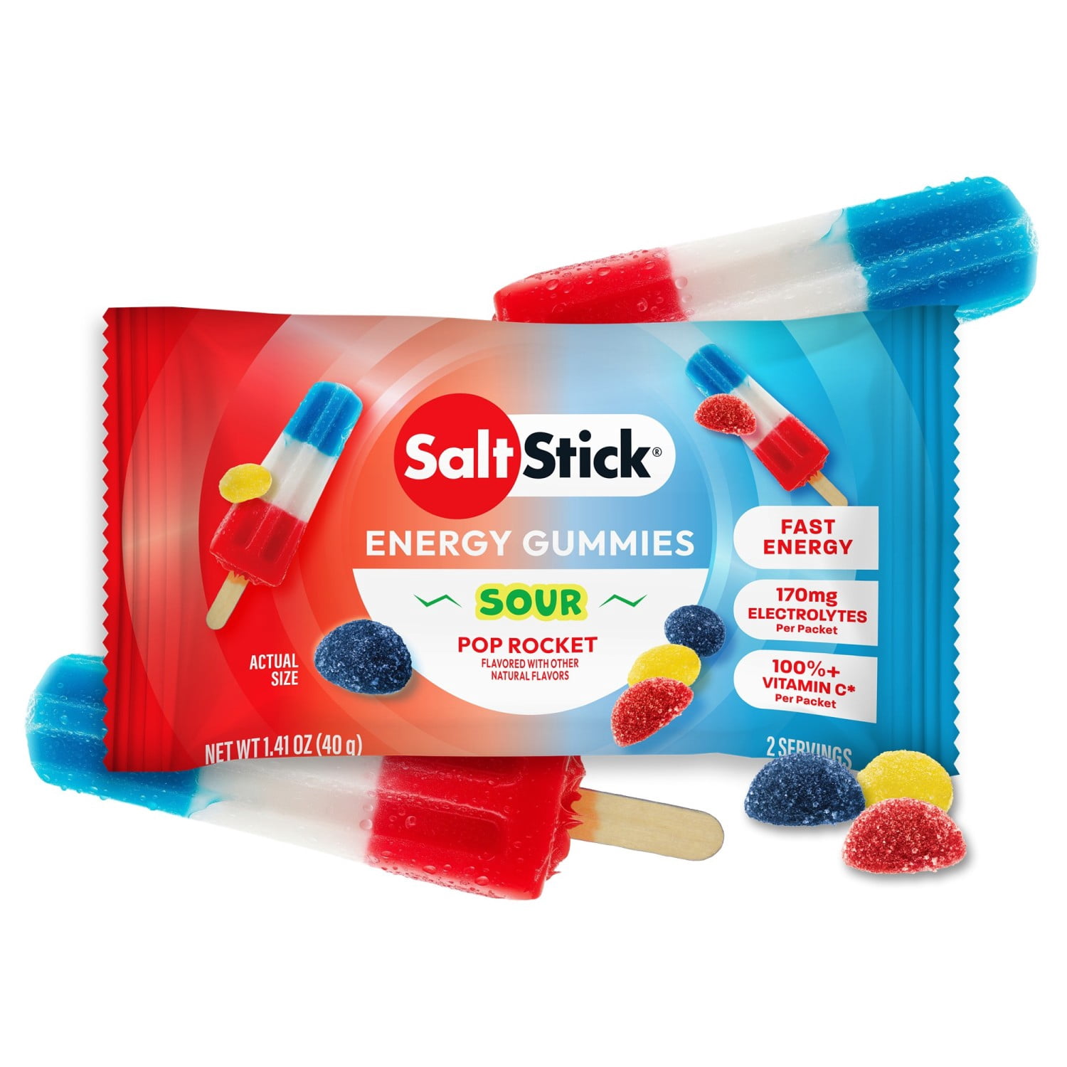 SaltStick Energy Gummies with Electrolytes, Sour Pop Rocket Energy Chews, Caffeine Free, 1 Pack