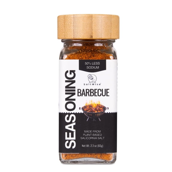 SaltWise BBQ Seasoning Low Sodium Blend with Plant-Based Salicornia | All-Natural Smoky Barbecue Mixed Spices & Seasonings for Steak, Chicken, Seafood & Fish | Gluten Free, Non-GMO, No MSG, 2.6 oz
