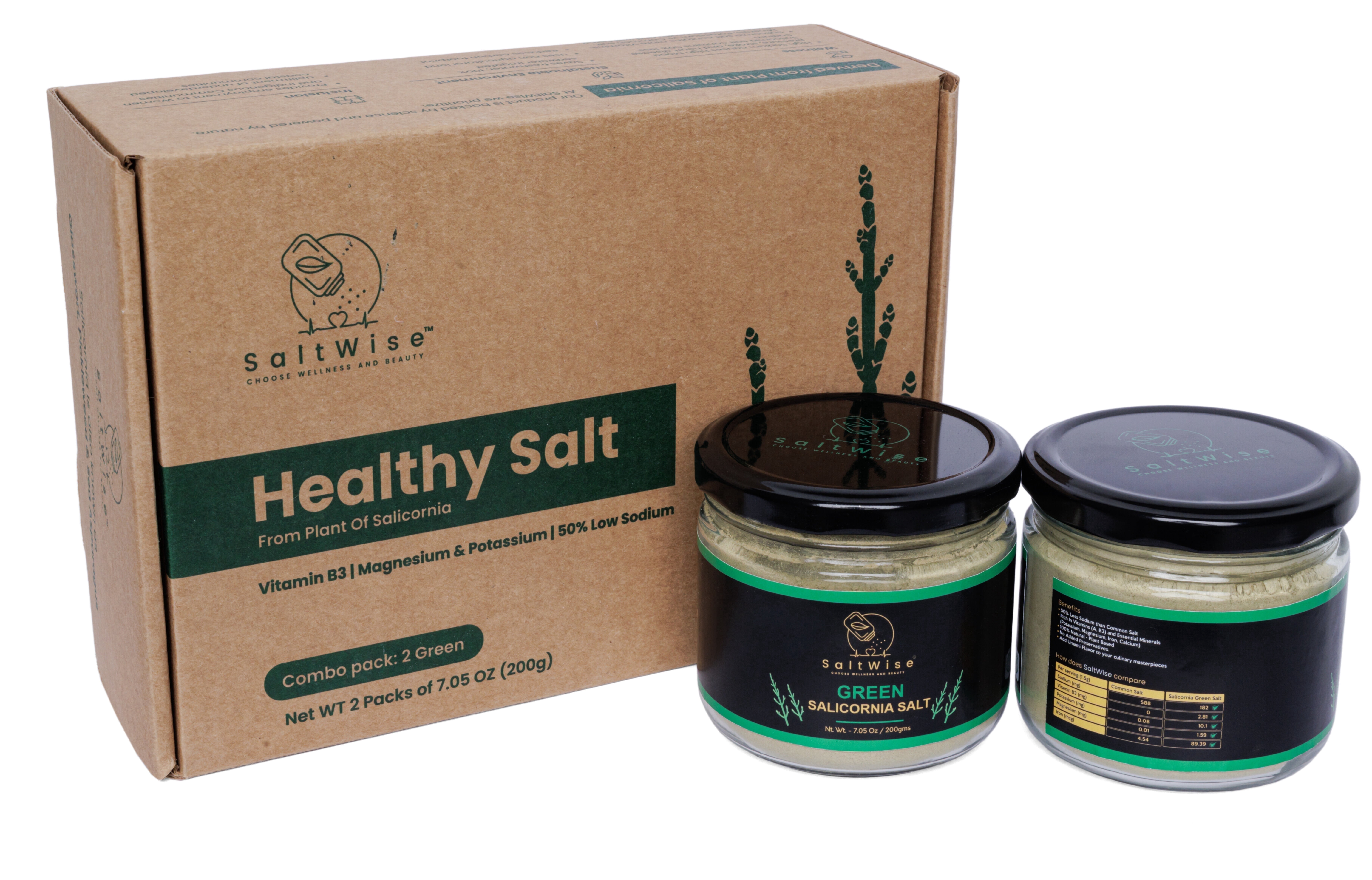 SaltWise Low Sodium Green Salicornia Salt, Plant-Based, 14.1 oz (400g)