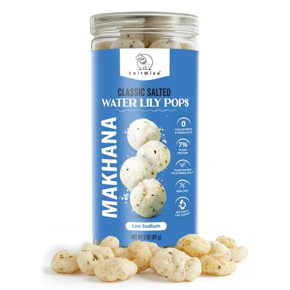 SaltWise Water Lily Pops (Makhana/Fox Nuts) Olive Oil Roasted, Salted with Plant-Based Salicornia Salt | Gluten-Free, Vegan, Non-GMO Snack
