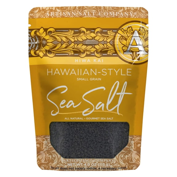 SaltWorks Hiwa Kai Black Hawaiian-style Sea Salt, Small Grain, Artisan Zip-Top Pouch, 4 Ounce