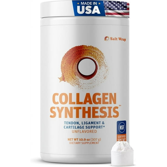 SaltWrap Collagen Synthesis - NSF Certified for Sport Hydrolyzed Collagen Peptides Protein Powder for Joint Health - Fortigel, Tendoforte, Vitamin C