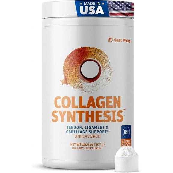 SaltWrap Collagen Synthesis - NSF Certified for Sport Hydrolyzed Collagen Peptides Protein Powder for Joint Health - Fortigel, Tendoforte, Vitamin C